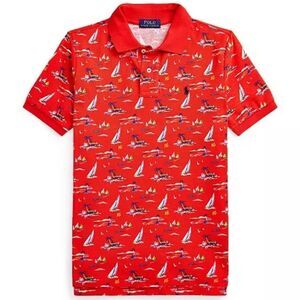 Polo Ralph Lauren Boys Red Nautical Print Shirt Size 5 (No Tag)
